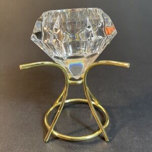 Partylite Crystal Diamond Solitaire Candle Holder Gold Stand 5" Votive Tealight